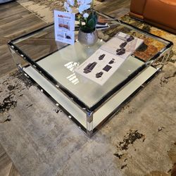 CHROME COFFEE TABLE GLASS TOP 