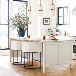  (Set of 3) Counter Stool 26 in. Beige Low Back Bar Stool with Metal Frame Counter Height Linen