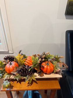 Fall Harvest Centerpiece with Pumpkins and Pinecones