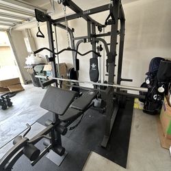 Vesta Fitness Smith Machine 2001 w/Bench Attachment | 230lb Bumpers Weights | 7ft Olympic Bar | Fitness | Gym Equipment | FREE DELIVERY 🚚 