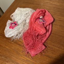 Scarves Sparkly Fringes White & Pink 44”x18” New Set Of Two