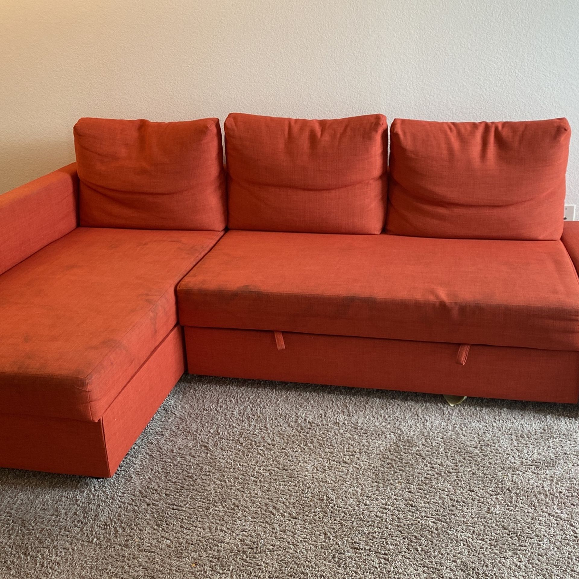 Ikea Orange Sofa / Couch With Storage For Sale