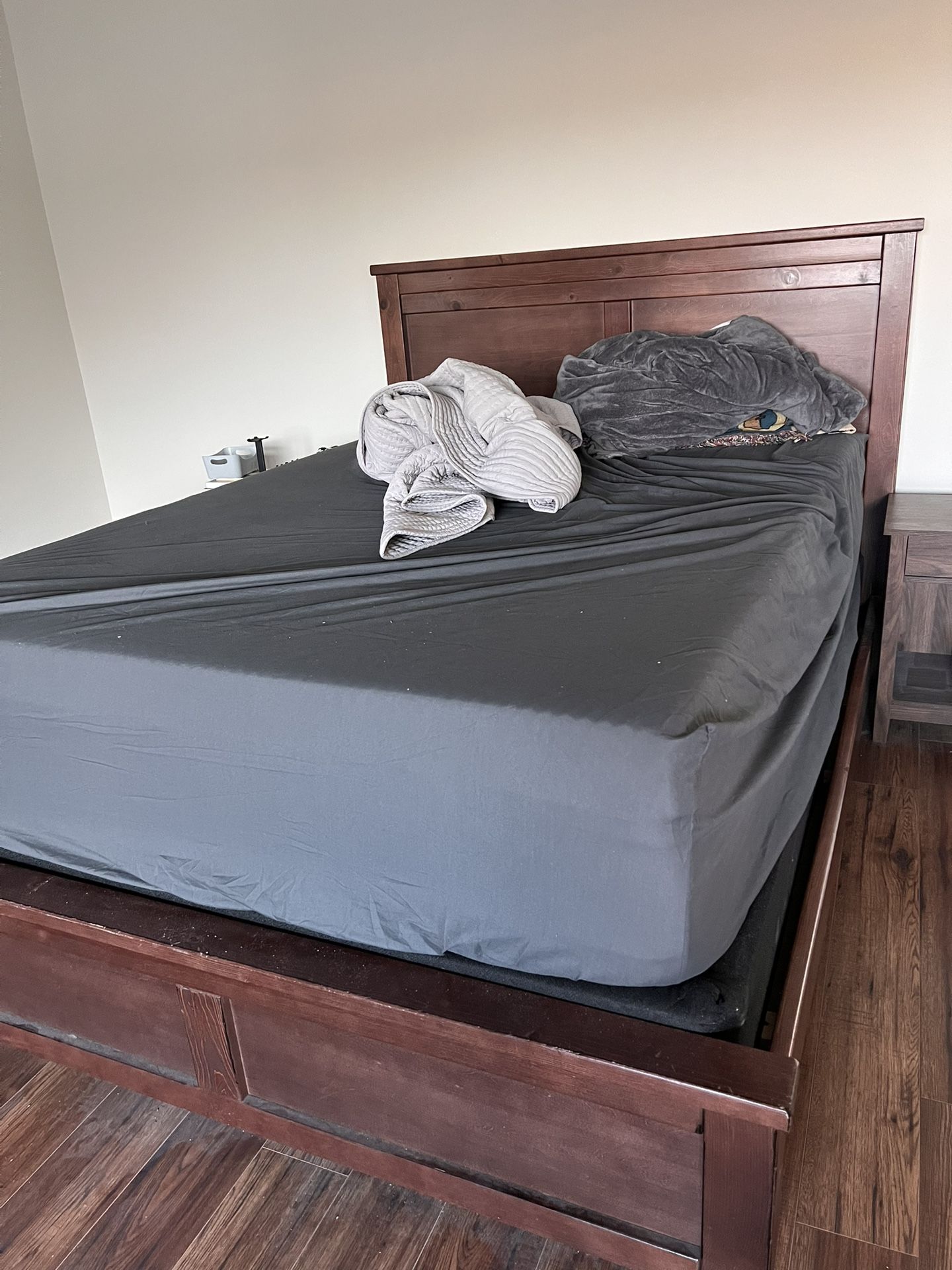 Dark Walnut Bed Frame With Two Matching Bedside Tables!