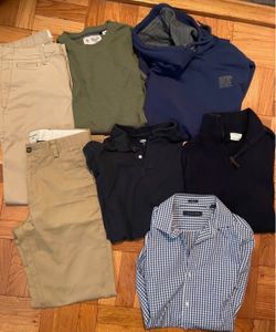 7 pc mens 30x32, 30x34 khaki Pant Dockers and sweater, Superdry hoodie Jcrew sweater, shirt SMALL