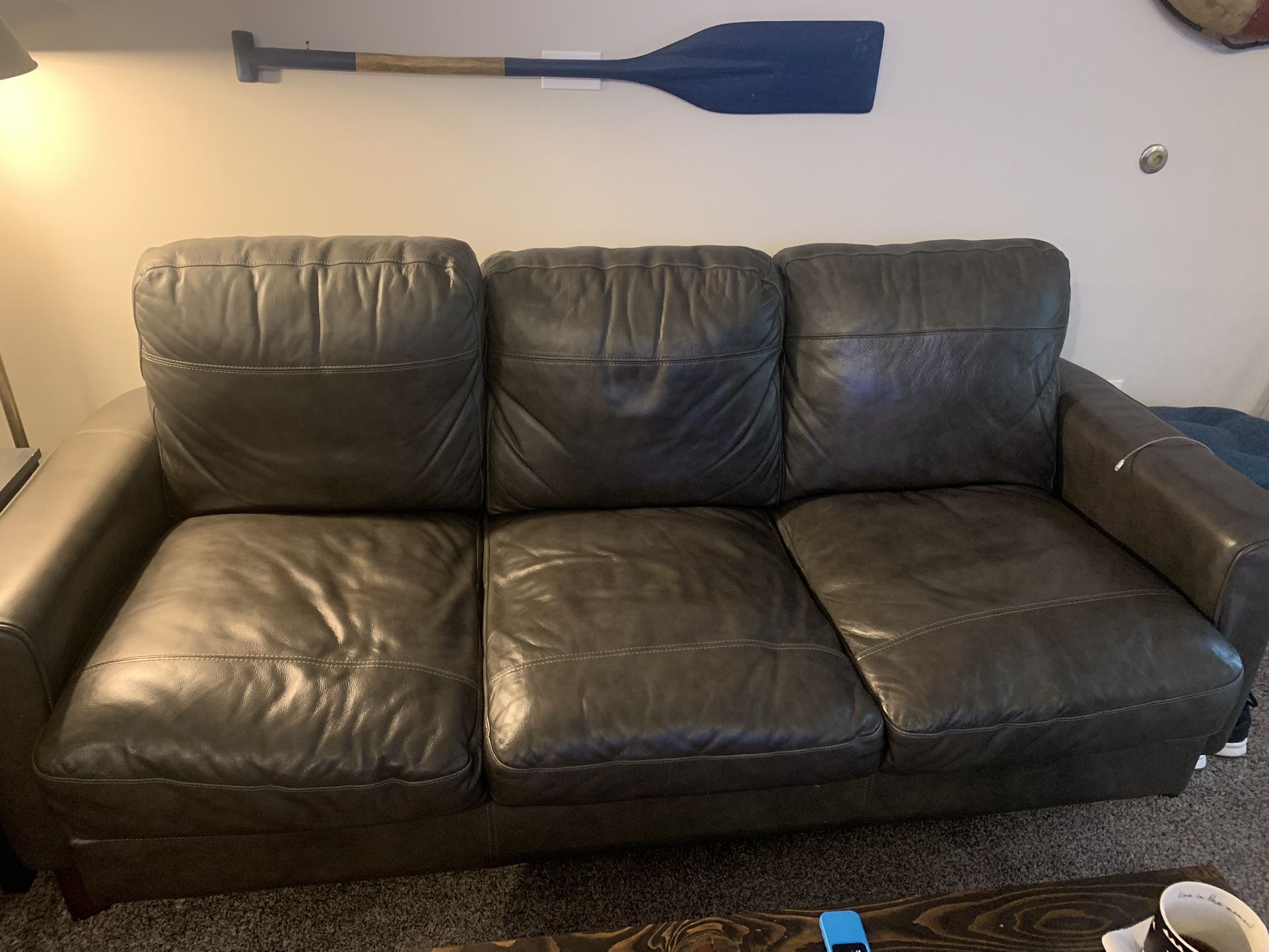 Super Clean Leather Couch. Grey