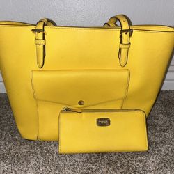 Yellow Michael Kors Tote and wallet