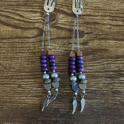 Silver Hair Clips With Beads And Wing Charms 