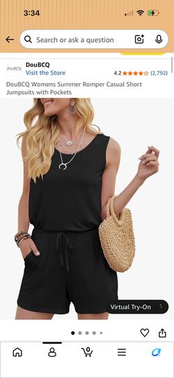 NWT Amazon Black Sleeveless Romper with Drawstring Waist Size Large