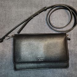 Michael Kors Black Pebble Leather Crossbody Wallet With Phone Pocket
