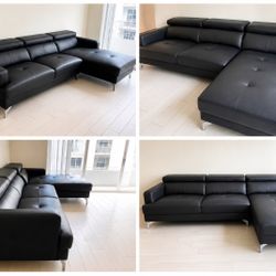 Sofá Seccional Negro Cuero Sintético 