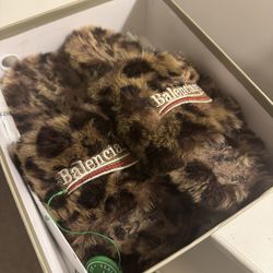 LEPORD PRINT BALENCIAGA SLIDE + STOCK X TAGS + BOX AND BAG