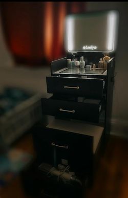 3 n 1 Vanity Desk with Flip Top Mirror and Lights,Glass