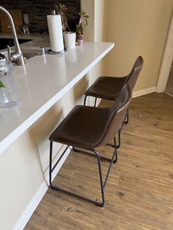 Brown Faux Leather Counter Stools - Set of 2