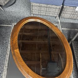 Vintage Oval Wall Mirror – Solid Oak Frame
