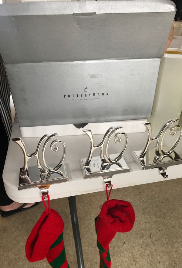 New pottery barn stocking holders mantle holiday and stockings Ho Ho Ho for Sale in Laguna Beach