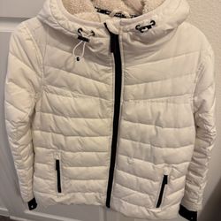 Michael Kors Cream Hooded Puffer Jacket with Sherpa Lining-M