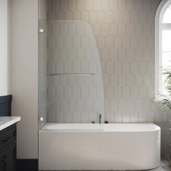 Frameless Bathtub Shower Door 34" W x 58" H, 5/16" Clear Tempered Glass Bathtub Doors, Pivot Tub Screen, Chrome Finish