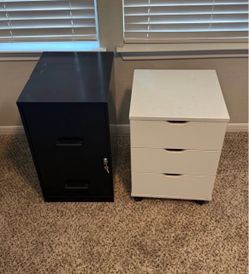Two Filing Cabinets Black Metal and White Wood