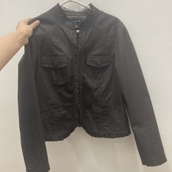 Willi Smith Brown ruffle light jacket size 10 fits medium women’s ruffled blazer