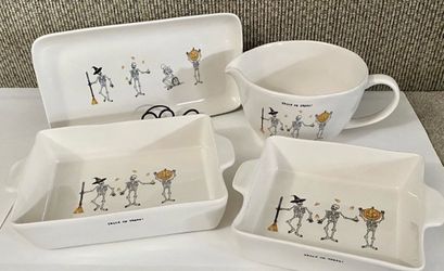 Rae Dunn 4-piece Bakeware Set RARE Halloween Trick or Treat Baking Pans Serving Dish Mixing Bowl - NEW
