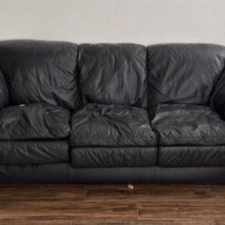 FREE Super Comfortable Black Leather Couch - Needs Repair, See Photos 