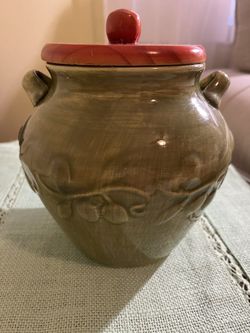 Vintage Avocado Green Glazed Ceramic Cookie Jar