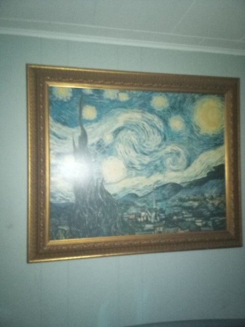 Huge 3'×2' Van Gogh Starry Starry Night Painting+ Peacock Clock