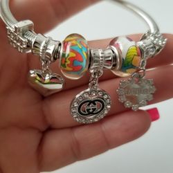 Silver Colorful Glass Charm Bracelet