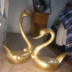 Beautiful Eloquent Vintage Brass Swans H-20" & 13", L - 11 both, W - 7" "MCM , Made In Korea Republic Of H