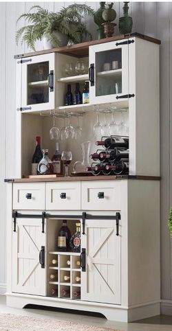 Farmhosue Bar Cabinet with Sliding Barn Door
