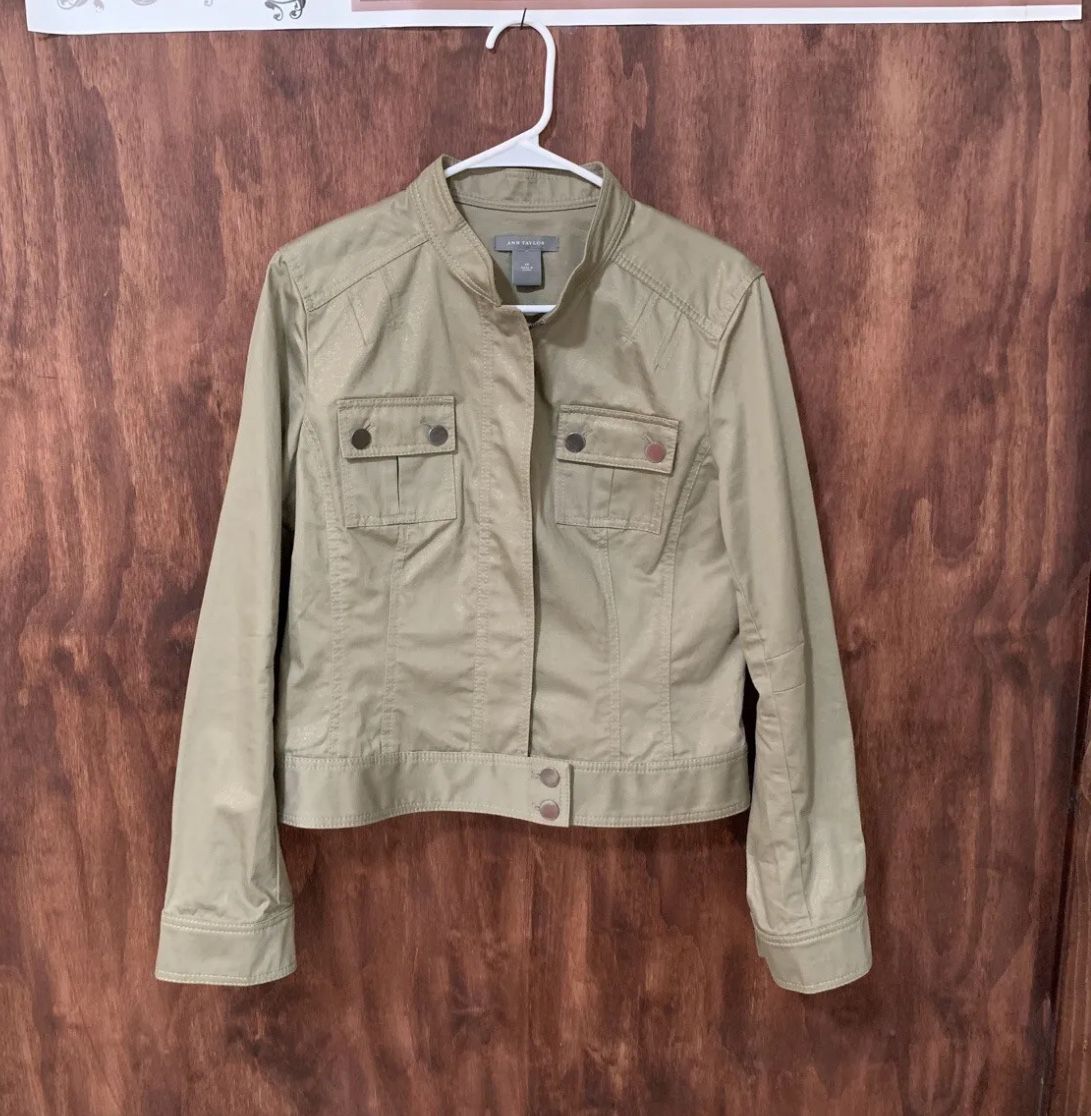 Bomber Jacket Metallic Olive Green with subtle gold sheen - size S