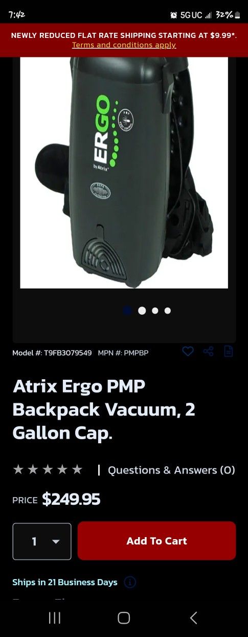 Ergo Backpack Vacuum BRAND NEW