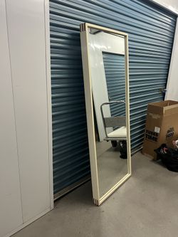 Large Cream + Brown Leather Mirror 