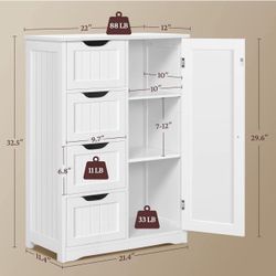 Wooden Floor Cabinet, Side Storage Organizer with 4 Drawers , White S-33