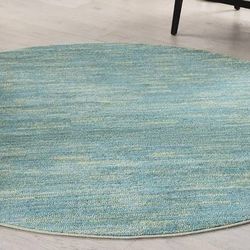 Indoor Outdoor Blue Green 6' Round Area Rug