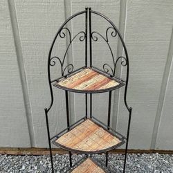 Vintage Metal Rattan Corner Shelf Plant Stand Display