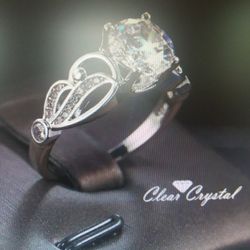 Size 10 Gorgeous 925 Sterling Silver Hollow Carving Shape With Clear Crystals Engagement Or All Occasion Ring