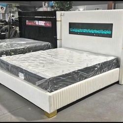 NEW QUEEN AND KING SIZE WHITE ROMANCE BED WITH MATTRESS AND FREE DELIVERY-  BEDROOM FURNITURE SECTIONAL SOFA AND MORE 