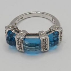 London Blue Topaz and Diamond Silver Ring, Size 8