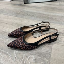 Leopard Print Pointed-Toe Slingback Flats