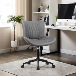 Office Chair, Armless Desk Chair with Wheels, Ergonomic Comfy Home Office Computer Task Chairs, Faux Leather Padded Cute Vanity Chair, Adjustable Heig