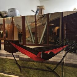Red And Black Hammock With Stand 