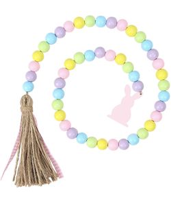 Garland Easter Day Tassel Garland with Wood Bunny Tag Tiered Tray Accessory for Easter Holiday Home Decor