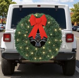 🎊 Christmas Car Spare Tire Wreath with Velvet Red Bow LED Light (unopened)