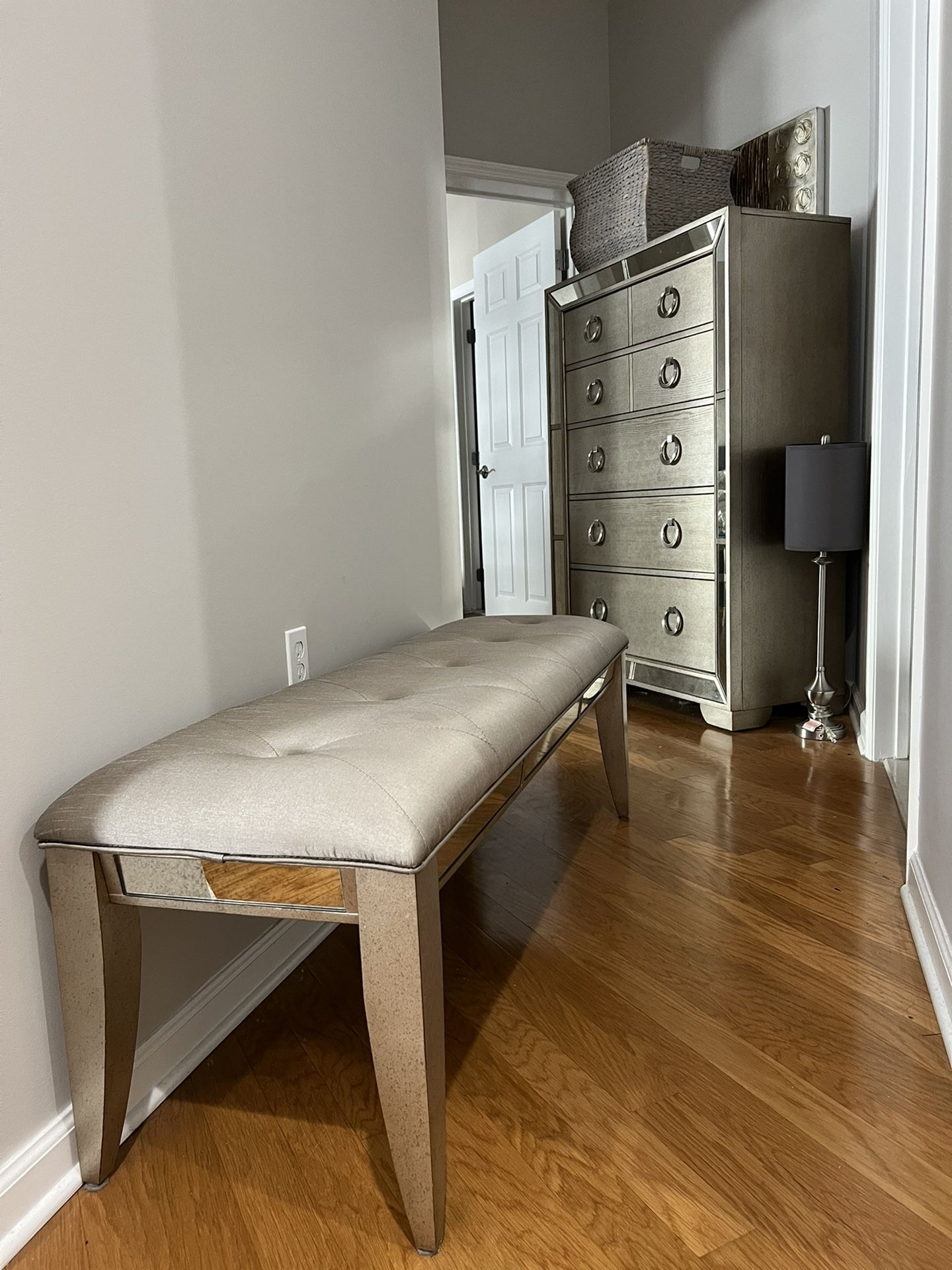 Staging SALE! Dresser , Nightstand, Bench , Lamp, Modern Bedroom Set, Farrah Pulaski Macys