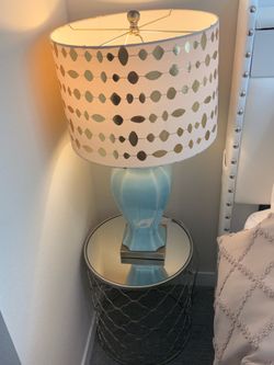 Turquoise lamp w gold/beige lampshade