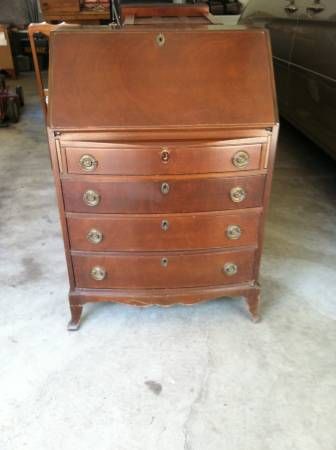 Vintage Small Mahogany Slant Top Secretary Desk w/Chair