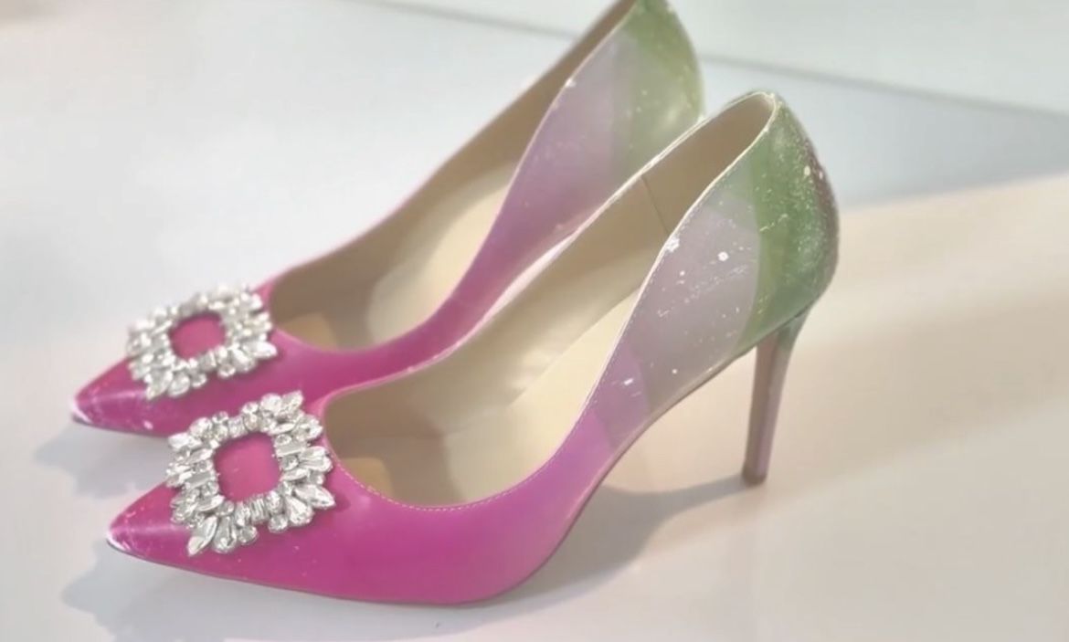 NEW PINK Wicked Reindee Lusion Womens High Stiletto Heels Pumps Crystal Printed Closed Toe Sexy Pumps Shoes 9
