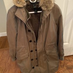 Marc Jacobs Army Marley Twill Parka Coat Fur Hood… Small