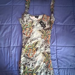 ED Hardy Dragon Wings Mesh Mini Dress Y2K Size S